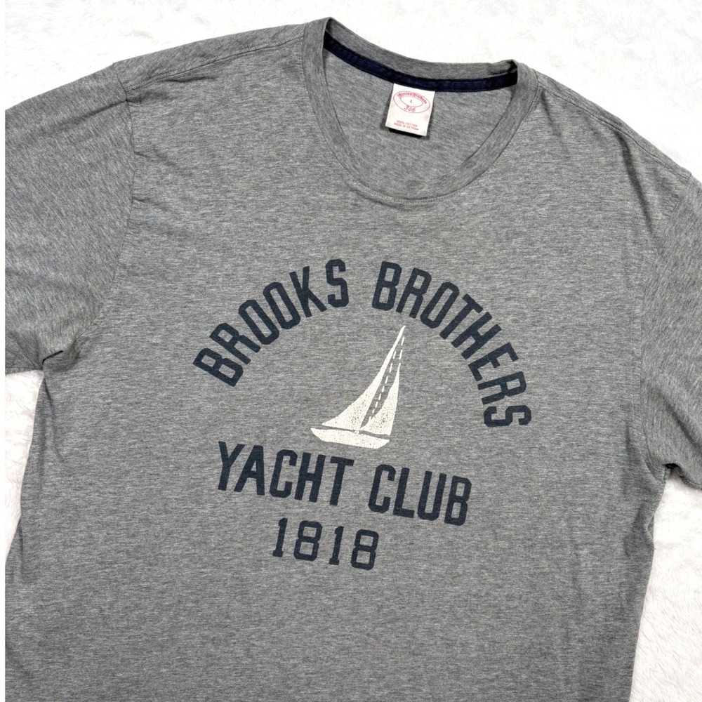 Brooks Brothers Yacht Club 1818 T-Shirt Mens L (FIT S) Gray Nautical Preppy RARE